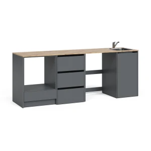 Mobiletto base cucina Viktor Antracite/Rovere dorato con lavello e rubinetto Vicco