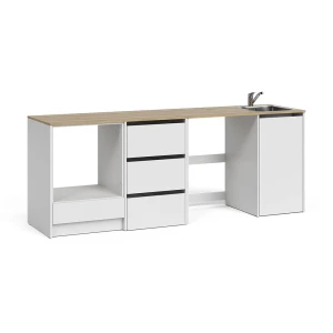 Mobiletto base cucina Viktor Bianco/Rovere artigianale con lavello e rubinetto Vicco