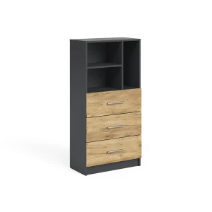 Universal cabinet Tomy Anthracite/Goldkraft oak 60 x 120 cm with 3 drawers Vicco