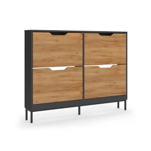 Schuhkipper Luca Anthrazit/Goldkraft Eiche 116 x 88.5 cm mit 2x2 Kippfächern Vicco