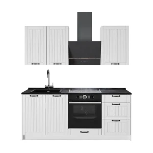 Cucina monoblocco Fame-Line Bianco rustico/Bianco 190 cm, PL Antracite Vicco