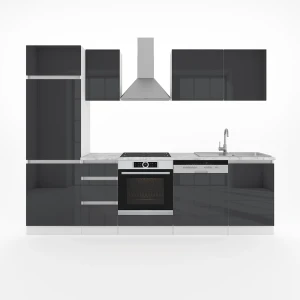 Kitchenette Optima Antracite alto brilho/branco 270 cm sem bancada, sem puxadores Vicco