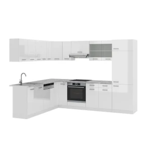 Kulmakeittiö R-Line Valkoinen korkeakiilto/Valkoinen 287 x 227 cm ilman työtasoa Vicco