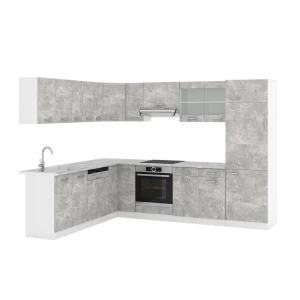 Kogoszczona kuchnia R-Line Beton/Biały 287 x 227 cm, BP Marmur Vicco