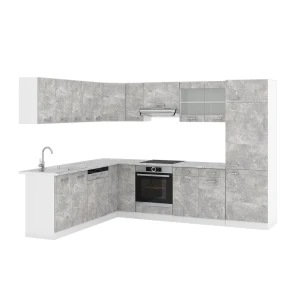 Kogoszczona kuchnia R-Line Beton/Biały 287 x 227 cm bez blatu roboczego Vicco