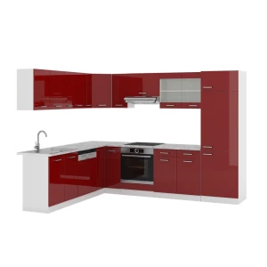 Eckküche R-Line Rot Hochglanz/Weiß 287 x 227 cm, AP Marmor Vicco
