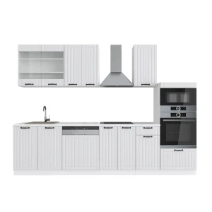 Küchenzeile Fame-Line Weiß Landhaus/Weiß 300 cm mit Hochschrank, ohne Arbeitsplatte Vicco
