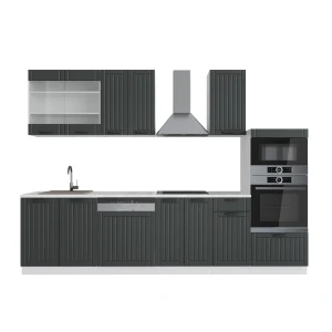 Complete keukeneenheid Fame-Line Antraciet landhuis/wit 300 cm met hoge kast, zonder werkblad Vicco
