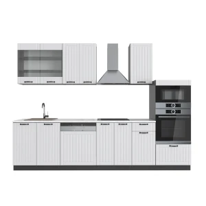 Küchenzeile Fame-Line Weiß Landhaus/Anthrazit 300 cm mit Hochschrank, ohne Arbeitsplatte Vicco