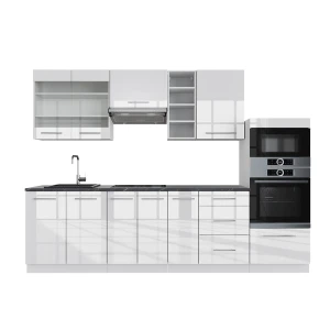 Cucina componibile Fame-Line Bianco lucido/bianco 280 cm senza piano di lavoro Vicco