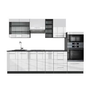 Kitchenette Fame-Line Branco alto brilho/antracite 280 cm sem bancada Vicco