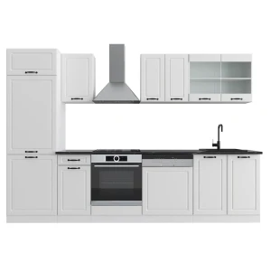 Küchenzeile R-Line Weiß Landhaus/Weiß 300 cm ohne Arbeitsplatte Vicco