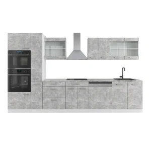 Konyhabútor R-Line Beton/Fehér 350 cm magas szekrénnyel, munkalap nélkül Vicco