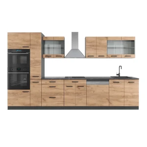Konyhabútor R-Line Gold power tölgy/antracit 350 cm magas szekrénnyel, munkalap nélkül Vicco