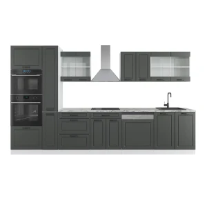 Keukenblok R-Line Antraciet landhuis/wit 350 cm met hoge kast, zonder werkblad Vicco