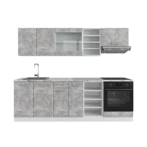 Kitchenette R-Line Concreto/Branco 240 cm , Mármore AP Vicco