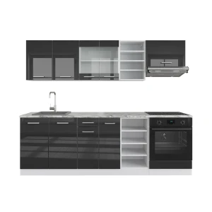 Kitchenette R-Line Antracite alto brilho/branco 240 cm sem bancada Vicco