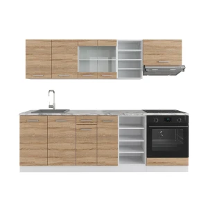 Küchenzeile R-Line Sonoma/Weiß 240 cm ohne Arbeitsplatte Vicco