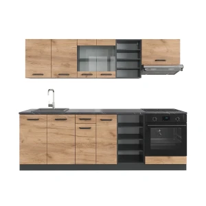 Küchenzeile R-Line Goldkraft Eiche/Anthrazit 240 cm , AP Anthrazit Vicco