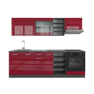 Cucina componibile R-Line Rosso lucido/antracite 240 cm senza piano di lavoro Vicco