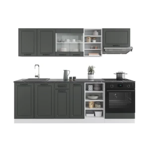 Küchenzeile R-Line Anthrazit Landhaus/Weiß 240 cm , AP Anthrazit Vicco