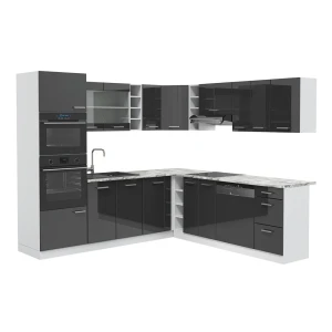 Cozinha de canto R-Line Antracite alto brilho/Branco 247 x 237 cm sem bancada Vicco