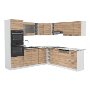 Cucina angolare completa R-Line Sonoma/Bianco 247 x 237 cm senza piano di lavoro Vicco