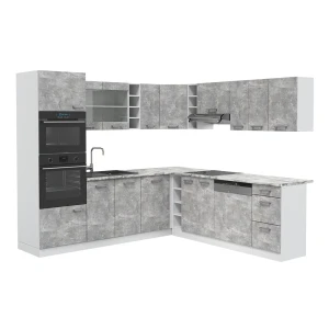 Sarokkonyha R-Line Beton/Fehér 247 x 237 cm munkalap nélkül Vicco