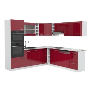 Cucina angolare completa R-Line Rosso lucido/Bianco 247 x 237 cm senza piano di lavoro Vicco