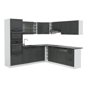 Cuisine en angle R-Line Anthracite campagne/Blanc 247 x 237 cm sans PT Vicco