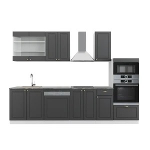 Kitchenette Fame-Line Ouro antracite/branco 300 cm com armário alto, sem bancada Vicco