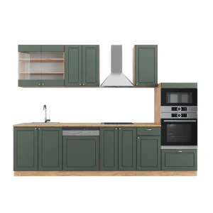 Kitchenette Fame-Line Casa de campo verde-ouro/carvalho Goldkraft 300 cm com armário alto, sem bancada Vicco