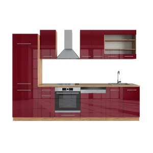 Kitchenette Fame-Line Bordeaux alto brilho/carvalho Goldkraft 300 cm sem bancada Vicco