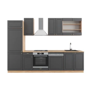 Kitchenette Fame-Line Casa de campo antracite/carvalho Goldkraft 300 cm sem bancada Vicco