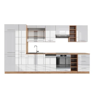 Kitchenette Fame-Line Branco alto brilho/carvalho Goldkraft 355 cm sem bancada Vicco