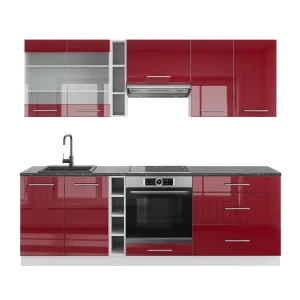Konyha Fame-Line Bordeaux magas fényű/fehér 235 cm munkalap nélkül Vicco
