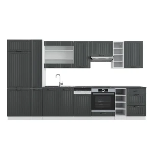 Kitchenette Fame-Line Casa de campo antracite/branca 355 cm com armário alto, sem bancada Vicco