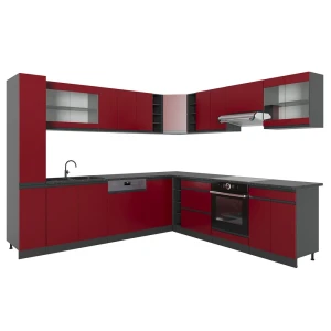 Cozinha de canto R-Line Vermelho/antracite 277 x 257 cm J-Shape, ohne Arbeitsplatte Vicco