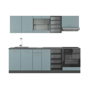 Kitchenette R-Line Azul acinzentado/antracite 240 cm sem bancada Vicco