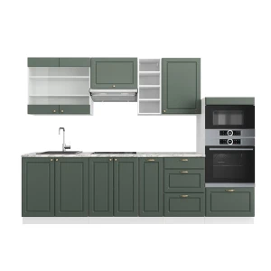 Kitchenette Fame-Line Casa de campo verde-dourada/branca 280 cm , Mármore AP Vicco