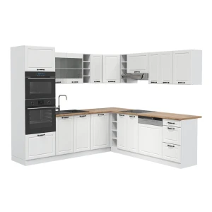 Eckküche R-Line Weiß Landhaus/Weiß 247 x 237 cm, AP Eiche Vicco