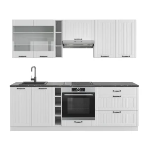Küchenzeile Fame-Line Weiß Landhaus/Weiß 235 cm , AP Anthrazit Vicco