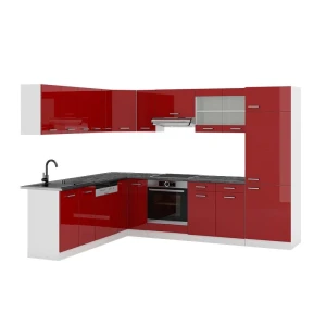 Eckküche R-Line Rot Hochglanz/Weiß 287 x 227 cm, AP Anthrazit Vicco