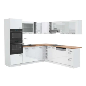 Sarokkonyha R-Line Fehér magasfényű/Fehér 247 x 237 cm, MP Tölgy Vicco