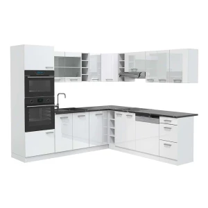 Sarokkonyha R-Line Fehér magasfényű/Fehér 247 x 237 cm, MP Antracit Vicco
