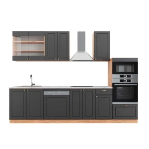 Konyhabútor Fame-Line Antracit Country House/Gold Kraft Oak 300 cm magas szekrénnyel, MP Márvány Vicco