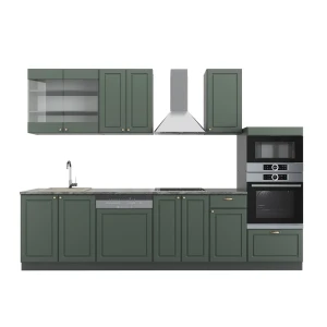 Kitchenette Fame-Line Casa de campo verde-ouro/antracite 300 cm com armário alto, AP antracite Vicco