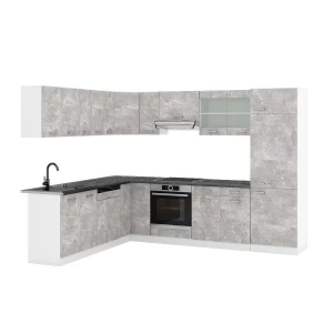Sarokkonyha R-Line Beton/Fehér 287 x 227 cm, MP Antracit Vicco
