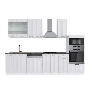 Küchenzeile Fame-Line Weiß Landhaus/Weiß 300 cm mit Hochschrank, AP Anthrazit Vicco