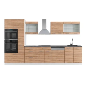 Konyhabútor R-Line Sonoma/Fehér 350 cm magas szekrénnyel, MP Antracit Vicco